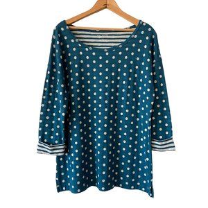 Talbots Blue with White Polka Dots 3/4 Sleeve Tee Top L